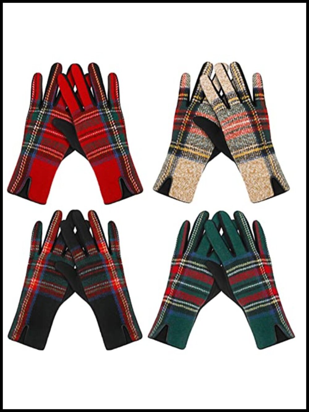 4 Pairs Plaid Fleece Touchscreen Gloves One Size Fits Most Women